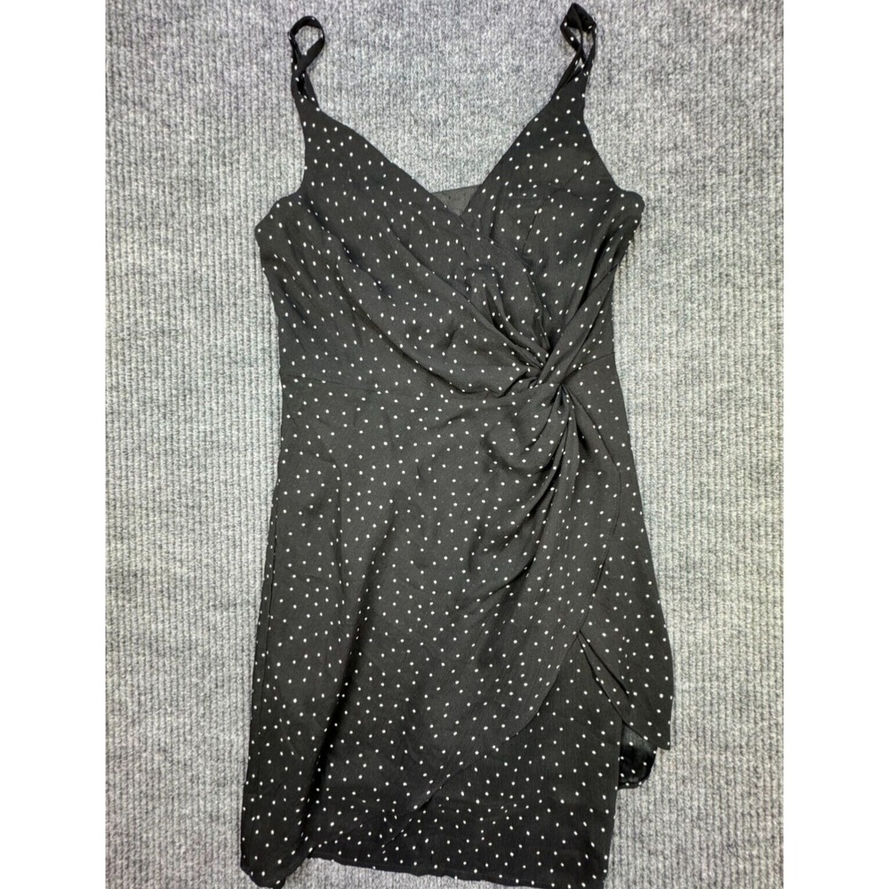 Lulus Small Black White Polka Dot Twist Front Mini Dress Spaghetti Strap V Neck